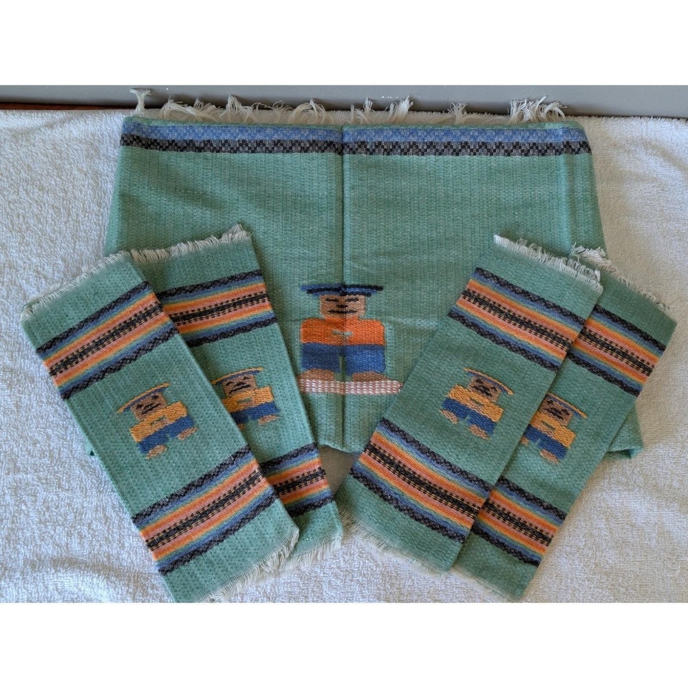 Vintage Southwestern Mexican Woven Textile Folk Art Napkins & Tablecloth Sarape